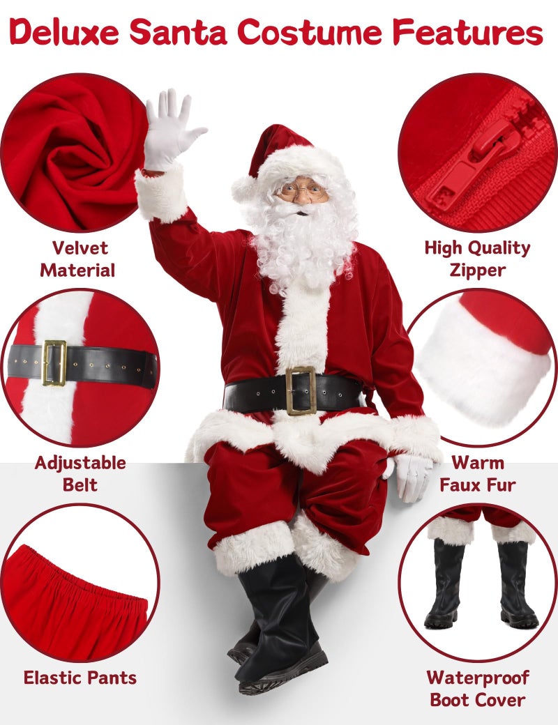 ADOMI Santa Claus Costume for Men Adults Santa Suit 11pcs Mens Red Deluxe Christmas Clause Outfit Cosplay Vacation Suits Set 3XL - Image 5